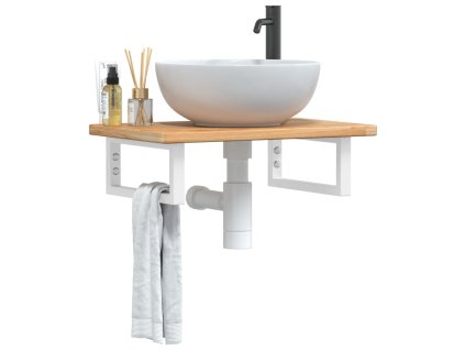 vidaXL Deska pod umyvadlo nástěnná ocel a masivní dubové dřevo