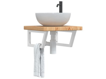 vidaXL Deska pod umyvadlo nástěnná ocel a masivní dubové dřevo