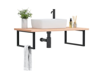 vidaXL Deska pod umyvadlo nástěnná ocel a masivní bukové dřevo