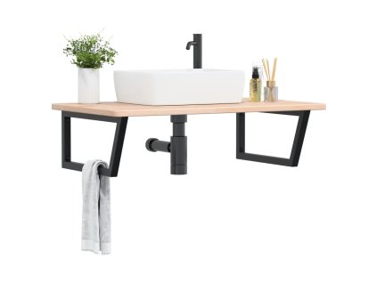 vidaXL Deska pod umyvadlo nástěnná ocel a masivní dubové dřevo