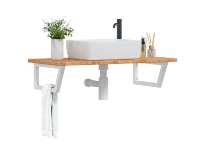 vidaXL Deska pod umyvadlo nástěnná ocel a masivní dubové dřevo