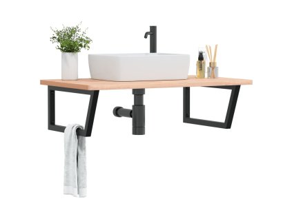 vidaXL Deska pod umyvadlo nástěnná ocel a masivní bukové dřevo