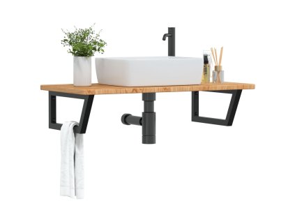 vidaXL Deska pod umyvadlo nástěnná ocel a masivní dubové dřevo