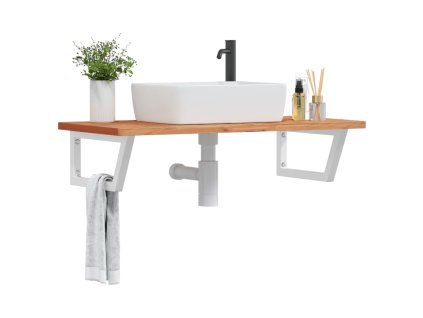 vidaXL Deska pod umyvadlo nástěnná ocel a masivní bukové dřevo