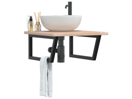 vidaXL Deska pod umyvadlo nástěnná ocel a masivní dubové dřevo