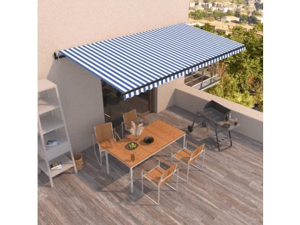 vidaXL Automatická zatahovací markýza 600 x 350 cm modrobílá