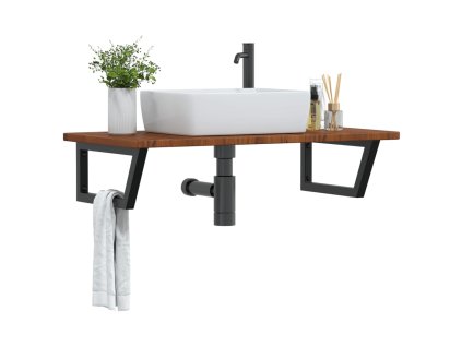 vidaXL Deska pod umyvadlo nástěnná ocel a masivní dubové dřevo