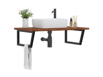 vidaXL Deska pod umyvadlo nástěnná ocel a masivní dubové dřevo