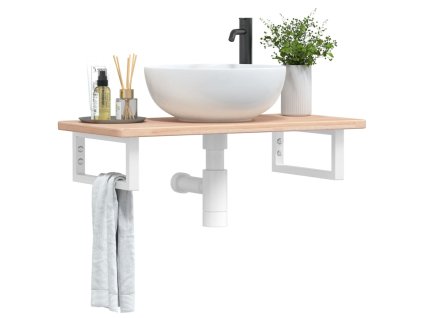 vidaXL Deska pod umyvadlo nástěnná ocel a masivní dubové dřevo