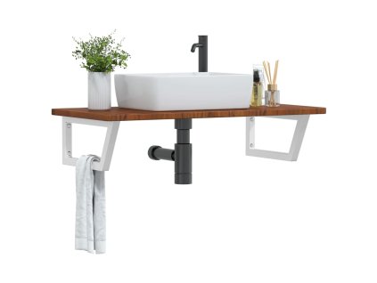 vidaXL Deska pod umyvadlo nástěnná ocel a masivní dubové dřevo