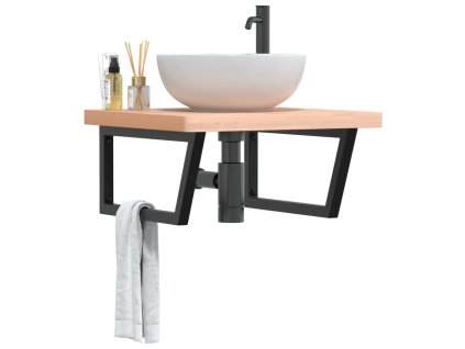 vidaXL Deska pod umyvadlo nástěnná ocel a masivní bukové dřevo