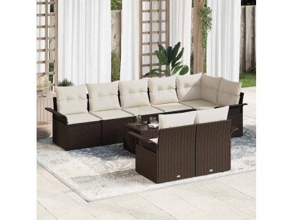 vidaXL Sada zahradních pohovek s polštářem 9 pcs Hnědá Poly ratan