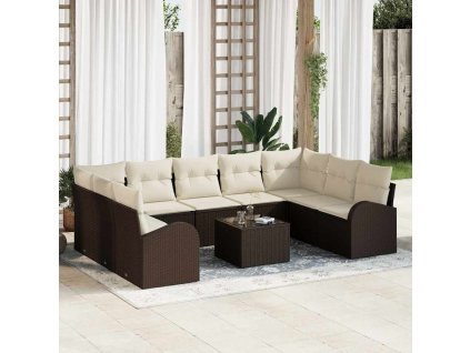 vidaXL Set pohovek s polštářem 10 pcs Hnědá Poly Ratan