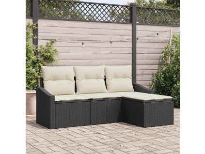 vidaXL Set pohovek s polštářem 4 pcs Černá polyratan