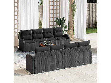 vidaXL Sada zahradních pohovek s polštářem 9 pcs Černá polyratan