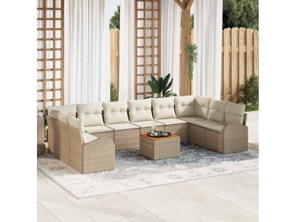 vidaXL Sada zahradních pohovek s polštářem 11 pcs Béžová Poly ratan