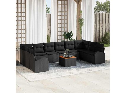 vidaXL Sada zahradních pohovek s polštářem 11 pcs Černá Poly ratan