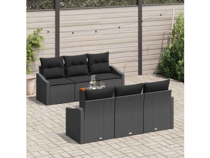 vidaXL Sada zahradních pohovek s polštářem 7 pcs Černá Poly ratan