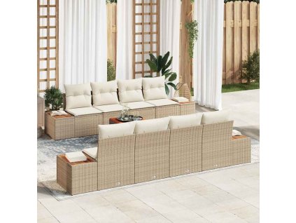vidaXL Sada zahradních pohovek s polštářem 9 pcs Béžová Poly ratan