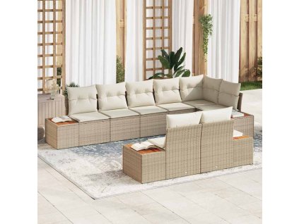 vidaXL Sada zahradních pohovek s polštářem 8 pcs Béžová polyratan