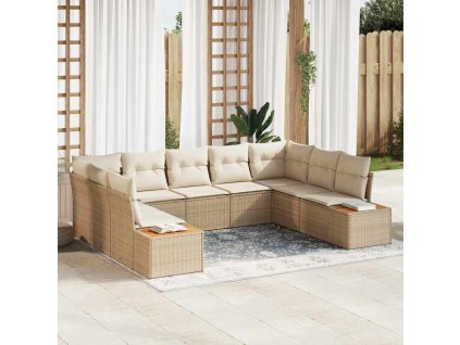 vidaXL Sada zahradních pohovek s polštářem 9 pcs Béžová Poly ratan