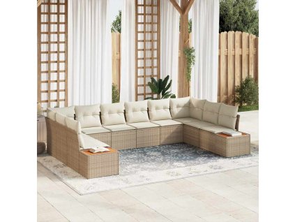 vidaXL Sada zahradních pohovek s polštářem 10 pcs Béžová Poly ratan