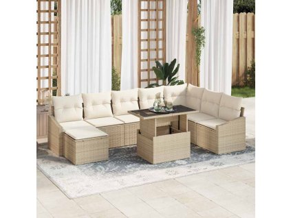 vidaXL Set pohovek s polštářem 9 pcs Béžová a krémová polyratan
