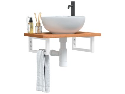 vidaXL Deska pod umyvadlo nástěnná ocel a masivní bukové dřevo