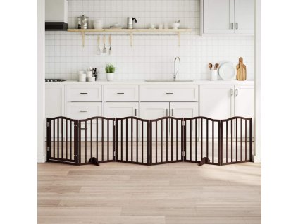 vidaXL Zábrana pro psy s dvířky skládací 6 panelů hnědý dub 300 cm