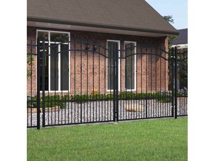 vidaXL Plotová branka KAMPEN s kopím nahoře černá 302 x 150 cm ocel