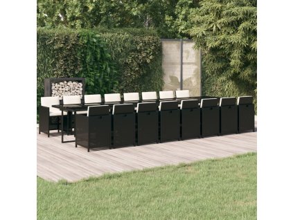 vidaXL 17dílný zahradní jídelní set s poduškami černý polyratan