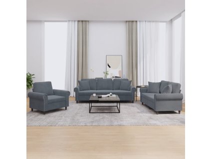 vidaXL 3dílná sedací souprava s polštáři tmavě šedá samet