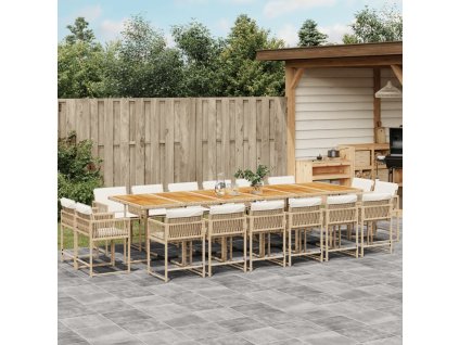 vidaXL 17dílný zahradní jídelní set s poduškami béžový polyratan