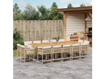 vidaXL 15dílný zahradní jídelní set s poduškami béžový polyratan
