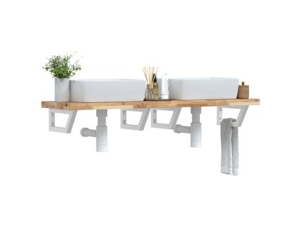 vidaXL Deska pod umyvadlo nástěnná ocel a masivní akáciové dřevo