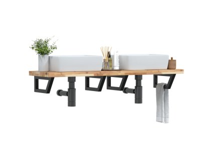 vidaXL Deska pod umyvadlo nástěnná ocel a masivní akáciové dřevo