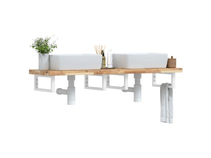 vidaXL Deska pod umyvadlo nástěnná ocel a masivní akáciové dřevo