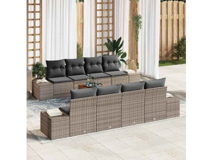 vidaXL Sada zahradních pohovek s úložištěm 9 pcs Šedá polyratan