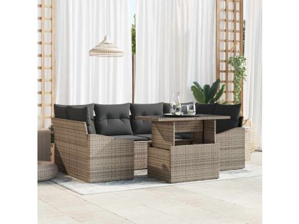 vidaXL Sada zahradních pohovek s úložištěm 7 pcs Šedá Poly ratan