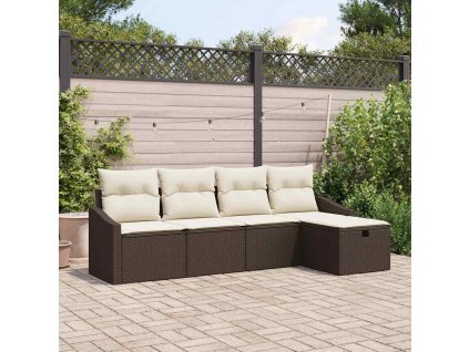 vidaXL Set pohovek s polštářem s úložištěm 5 pcs Hnědá polyratan