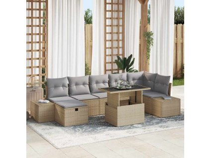 vidaXL Sada zahradních pohovek s polštářem 8 pcs Béžová Poly ratan