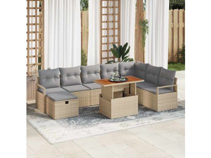 vidaXL Sada zahradních pohovek s polštářem 9 pcs Béžová polyratan