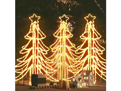 vidaXL Skládací vánoční stromky 3 ks s teplými bílými LED 87x87x93 cm