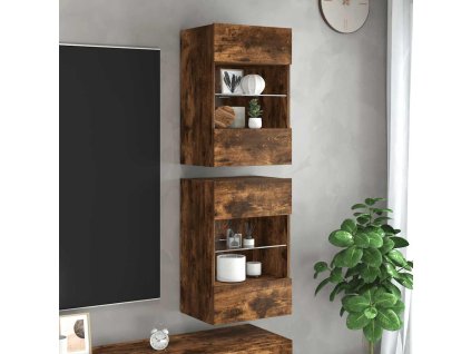 vidaXL Nástěnné skříňky s LED osvětlením pro TV 2 ks kouřový dub 40 x 30 x 60,5 cm