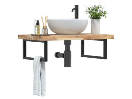 vidaXL Deska pod umyvadlo nástěnná ocel a masivní akáciové dřevo