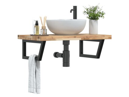 vidaXL Deska pod umyvadlo nástěnná ocel a masivní akáciové dřevo