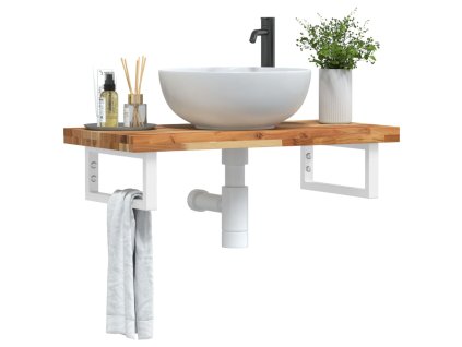 vidaXL Deska pod umyvadlo nástěnná ocel a masivní akáciové dřevo