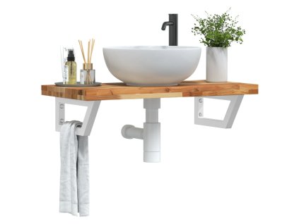 vidaXL Deska pod umyvadlo nástěnná ocel a masivní akáciové dřevo