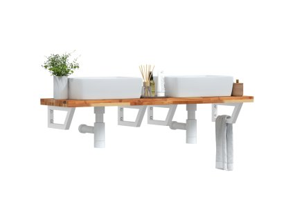 vidaXL Deska pod umyvadlo nástěnná ocel a masivní akáciové dřevo