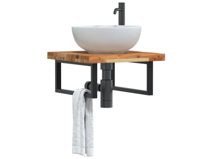 vidaXL Deska pod umyvadlo nástěnná ocel a masivní akáciové dřevo